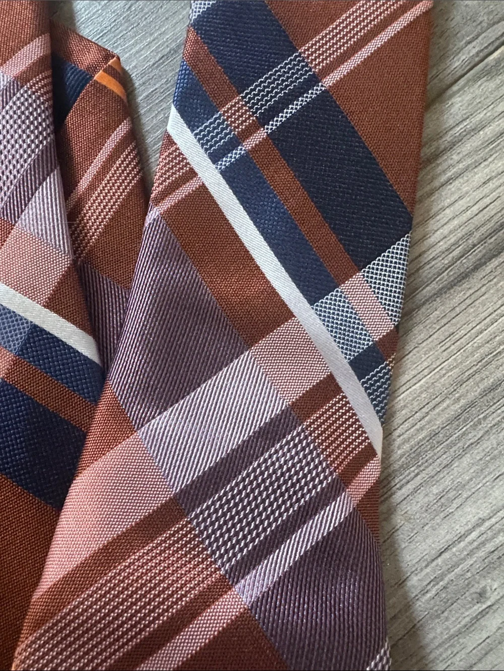 Michael Kors Orange and Navy Plaid Silk Tie NWT